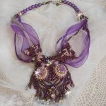 Parisienne necklace embroidered with Swarovski crystals, ivory pearls and seed beads